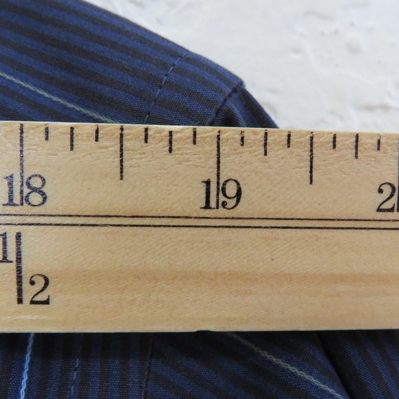 Structure* Men's Long Sleeve Button Down Curved Hem Stripe Shirt~Large 16"-16.5" - Picture 5 of 10